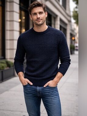 J.Crew Men’s Navy Cotton Guernsey Stitch Crewneck Sweater Size M